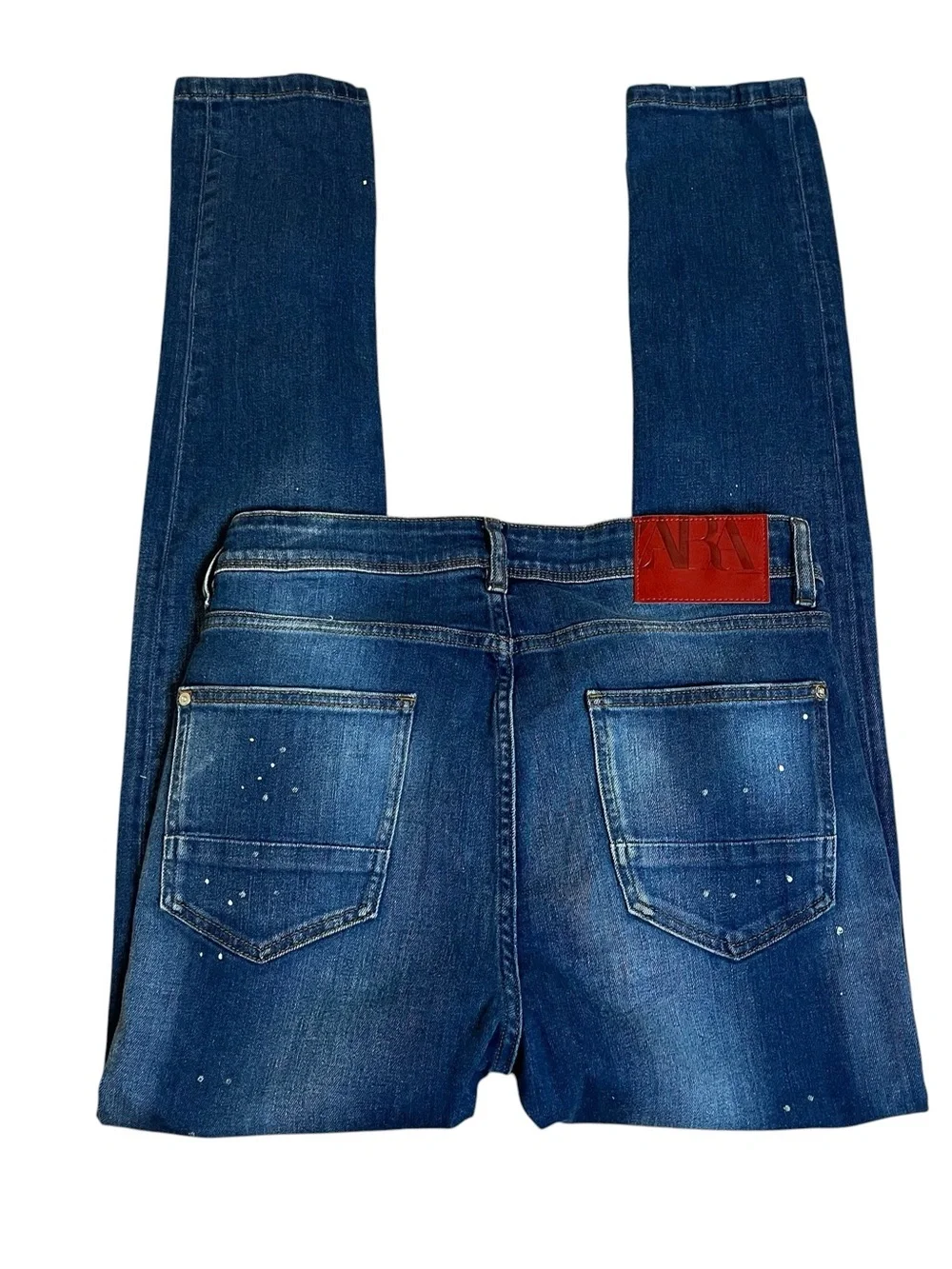 Zara Men's Dark Blue Slim Distressed Paint Splatter Jeans Sz 31
